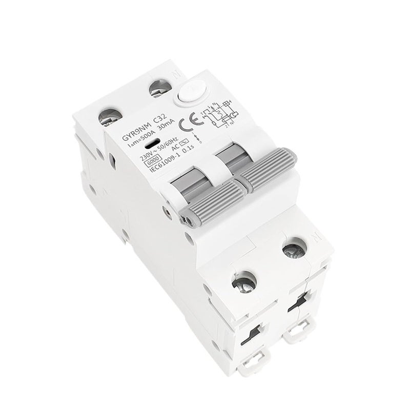 RCBO Circuit Breaker 2P 32A 100mA Over Short Current Leakage Protection 230V Din Rail - Image 2