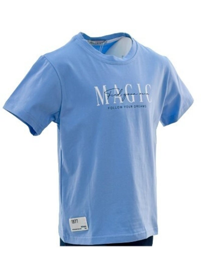 JOANNA JOANNA 23KY314B Boy's Find Your Own Magic Follow Your Dreams Quotes Round Neck Short Sleeve T-Shirt - Blue - Image 2