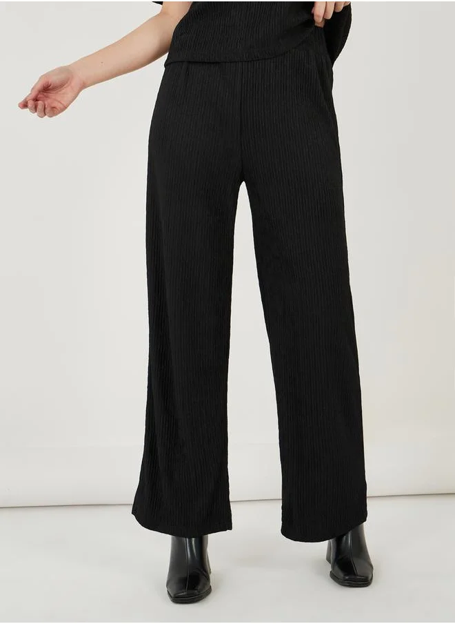 Styli Textured Boxy T-Shirt & Wide Leg Pants Co-Ords
