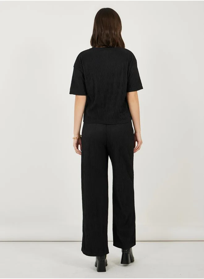 Styli Textured Boxy T-Shirt & Wide Leg Pants Co-Ords