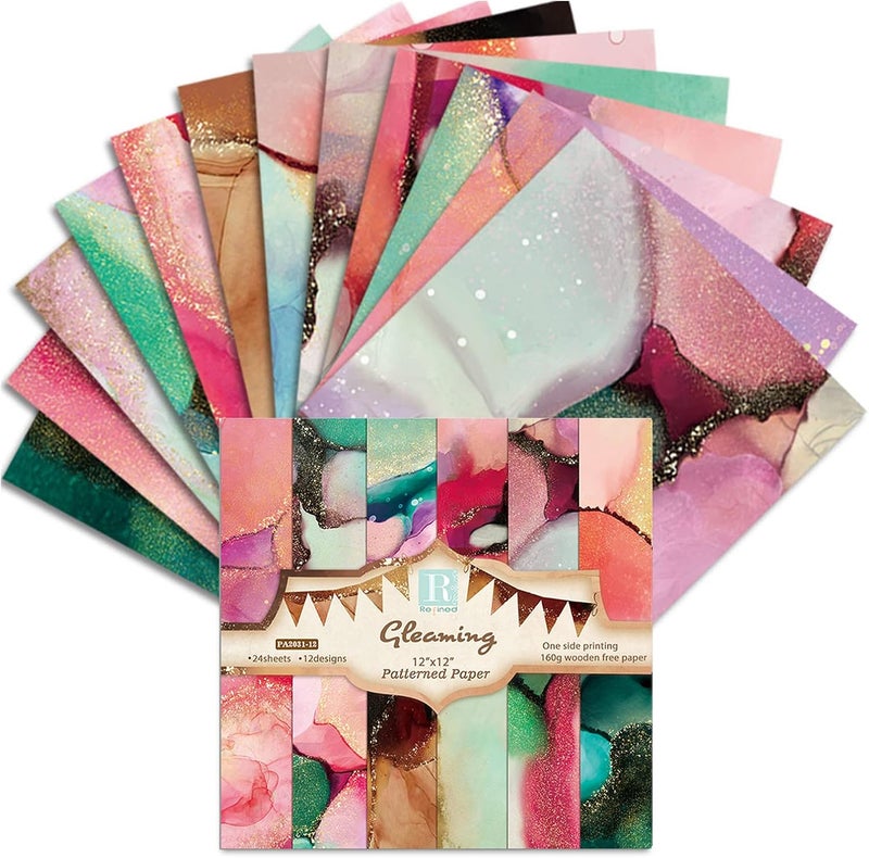 GOMTYEA 12x12 Scrapbook Paper Pad - Classic Vintage Printed Background Designer Paper for Scrapbooking, Gift Wrapping, DIY Card, Photo Album, Handmade Decorative - 12 Designs, 24 Sheets - Image 2