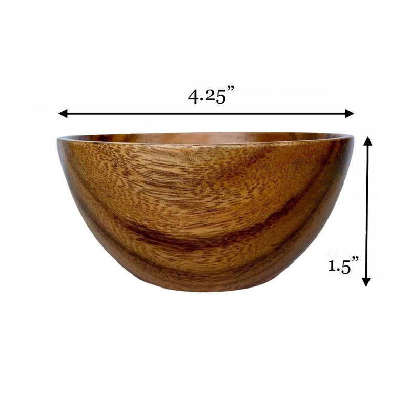 WRIGHTMART Small Wooden Calabash Bowls â€“ 4.25â€ Acacia Snack, Dip & Side Dish Set of 4, Rustic Handmade Condiment Serving Bowls, Gift Ready - Image 5