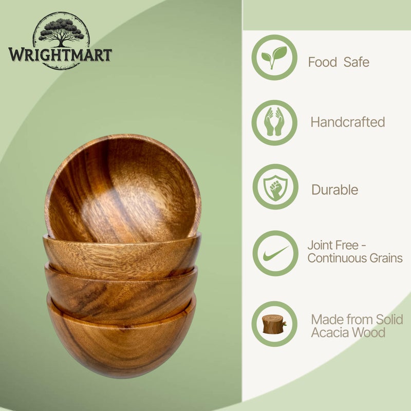 WRIGHTMART Small Wooden Calabash Bowls â€“ 4.25â€ Acacia Snack, Dip & Side Dish Set of 4, Rustic Handmade Condiment Serving Bowls, Gift Ready - Image 3