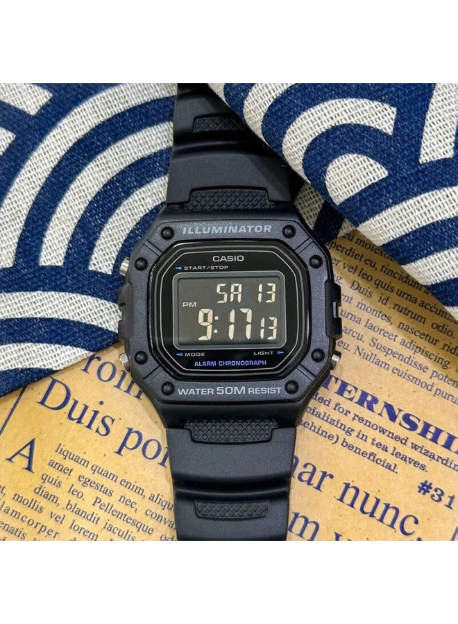 CASIO Men'S Retro Square Sports Waterproof Student Men And Women F91W Series Watch W-218H-1B - Image 1