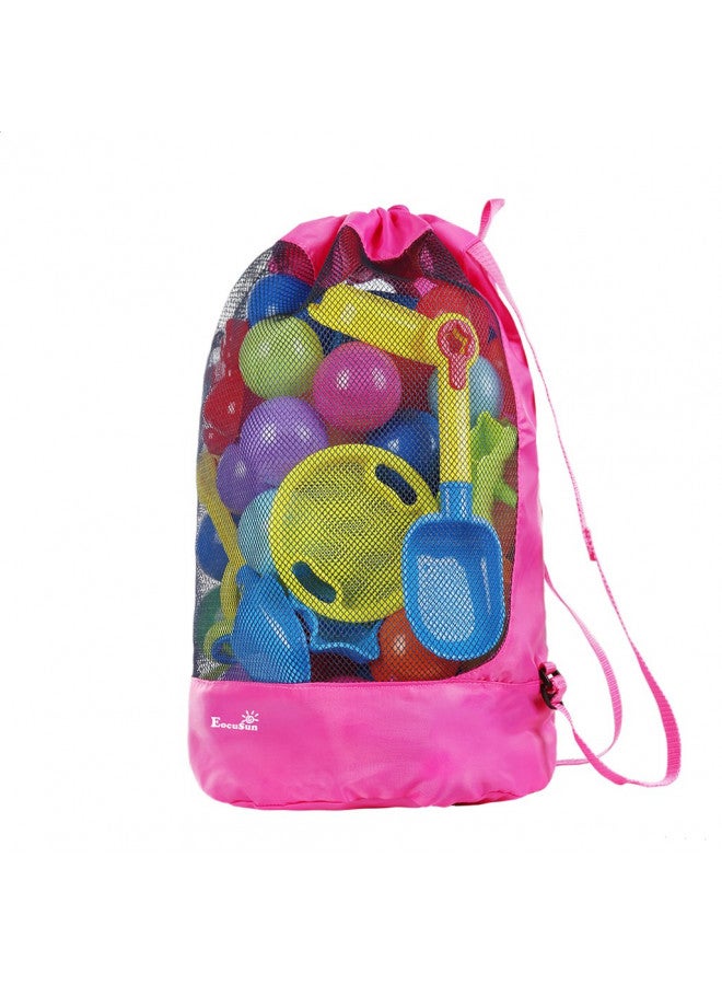 EocuSun Large Mesh Beach Bag Tote Durable Sand Away Drawstring Beach Backpack Swim and Pool Toys Balls Storage Bags Packs, Stay Away From Sand and Water, Toy Not Included, Hot Pink - Image 1