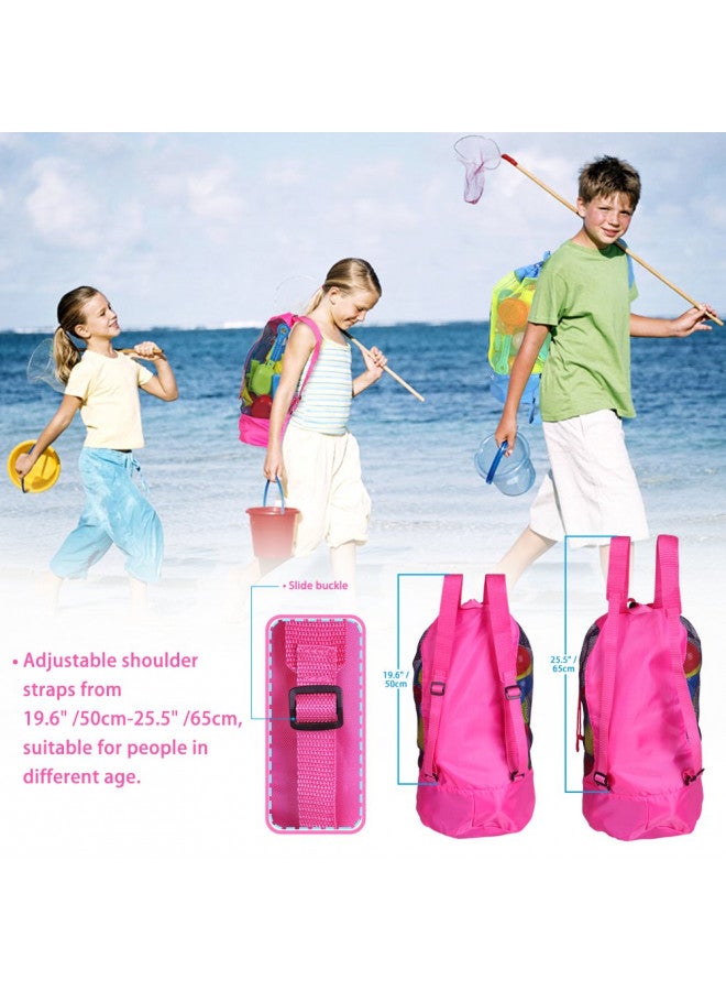 EocuSun Large Mesh Beach Bag Tote Durable Sand Away Drawstring Beach Backpack Swim and Pool Toys Balls Storage Bags Packs, Stay Away From Sand and Water, Toy Not Included, Hot Pink - Image 5