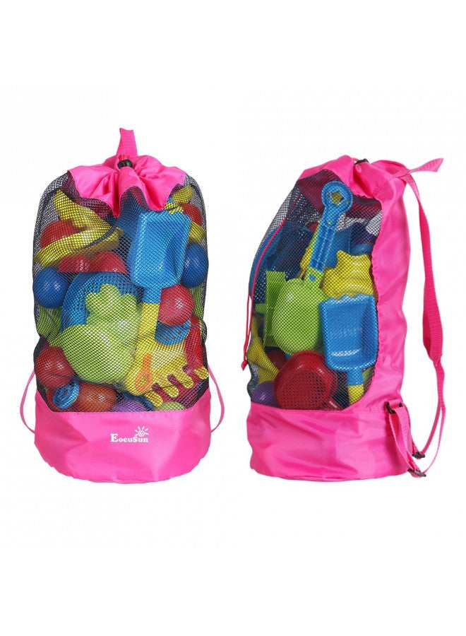 EocuSun Large Mesh Beach Bag Tote Durable Sand Away Drawstring Beach Backpack Swim and Pool Toys Balls Storage Bags Packs, Stay Away From Sand and Water, Toy Not Included, Hot Pink - Image 2