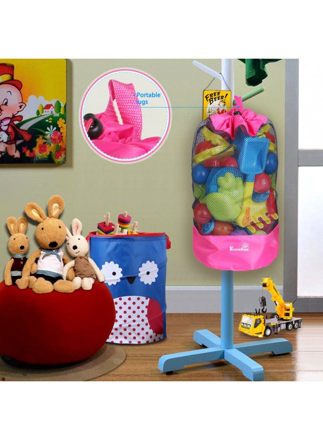 EocuSun Large Mesh Beach Bag Tote Durable Sand Away Drawstring Beach Backpack Swim and Pool Toys Balls Storage Bags Packs, Stay Away From Sand and Water, Toy Not Included, Hot Pink - Image 4