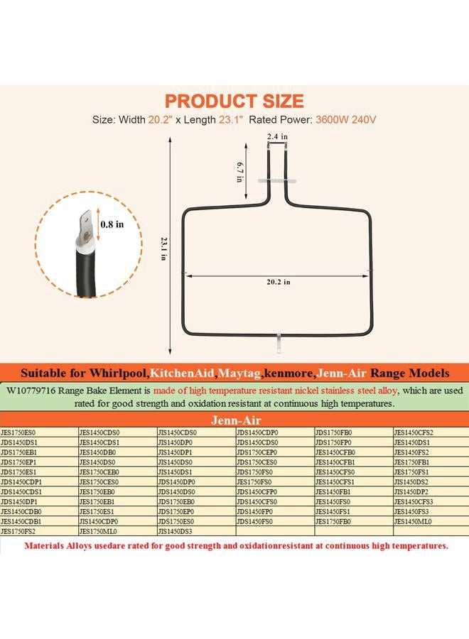 Beaquicy W10779716 Oven Bake Element - Replacement for Whirlpool Kitchen-Aid Maytag Range wfe540h0es0, mer8680bb0, mer8600dh0, wfe540h0ew1, etc. - Image 4