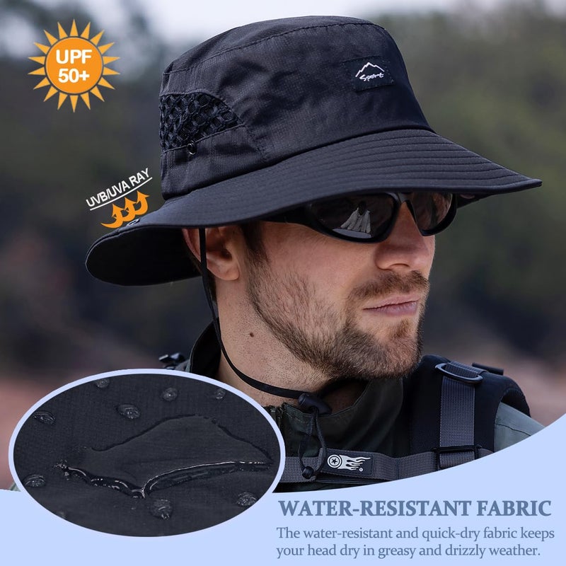 Sireck Fishing Hat, UPF50+ Wide Brim Sun Hat for Men Women, UV Protection Hiking Beach Bucket Hats Summer Safari Hat (Black) - Image 3