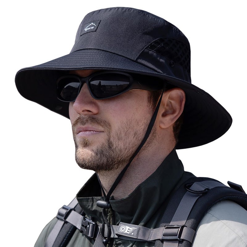 Sireck Fishing Hat, UPF50+ Wide Brim Sun Hat for Men Women, UV Protection Hiking Beach Bucket Hats Summer Safari Hat (Black) - Image 1