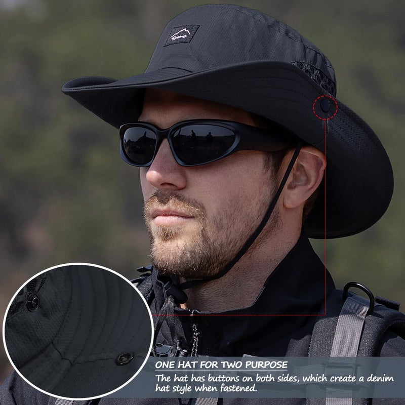 Sireck Fishing Hat, UPF50+ Wide Brim Sun Hat for Men Women, UV Protection Hiking Beach Bucket Hats Summer Safari Hat (Black) - Image 4