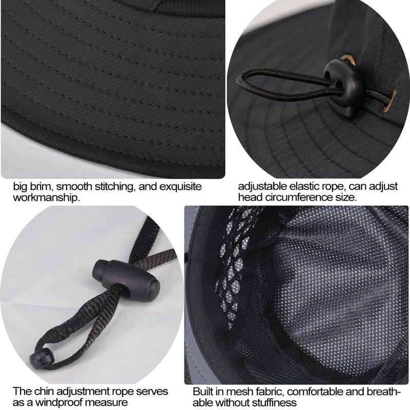 Sireck Fishing Hat, UPF50+ Wide Brim Sun Hat for Men Women, UV Protection Hiking Beach Bucket Hats Summer Safari Hat (Black) - Image 5