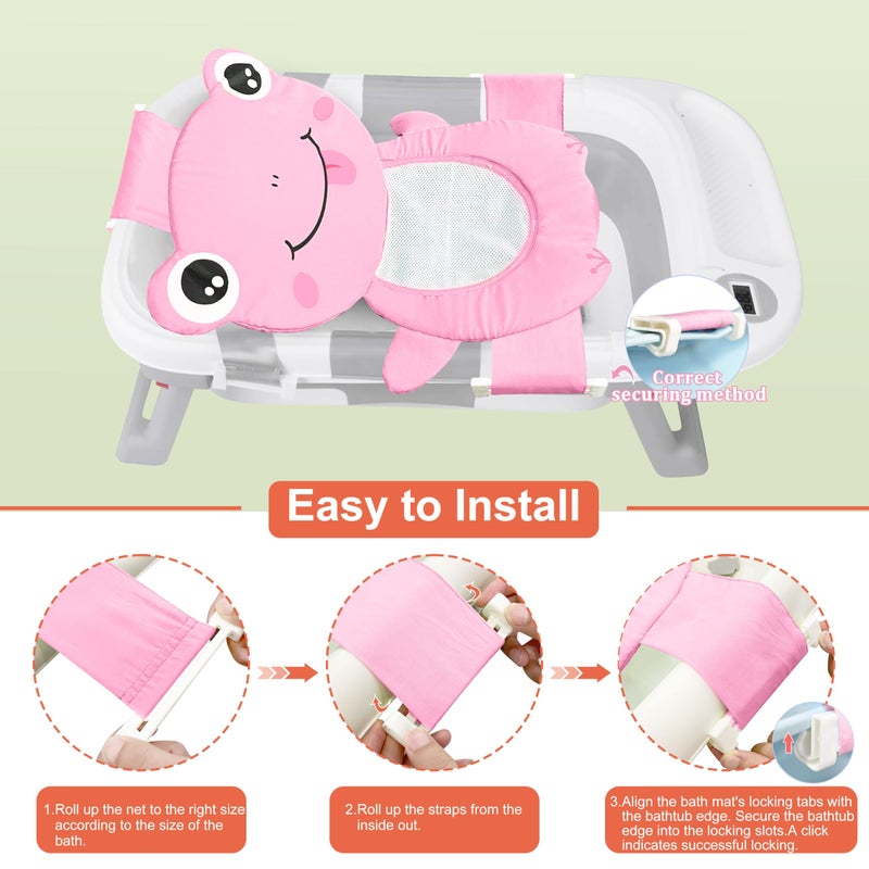 AIR&TREE Baby Bath Seat Support Net, Quick Drying, Adjustable, Comfortable, Non-Slip, Infant Bathtub Sling Shower Mesh for a Tub, Soft Newborn Bath Mat (Deep Pink Frog) - Image 5