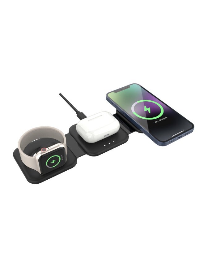 iOsuite Wireless Charger 3 in 1, Magnetic Foldable Wireless Charging Station for iPhone, AirPods, iWatch Series and Samsung Phones(Black)  - Image 1