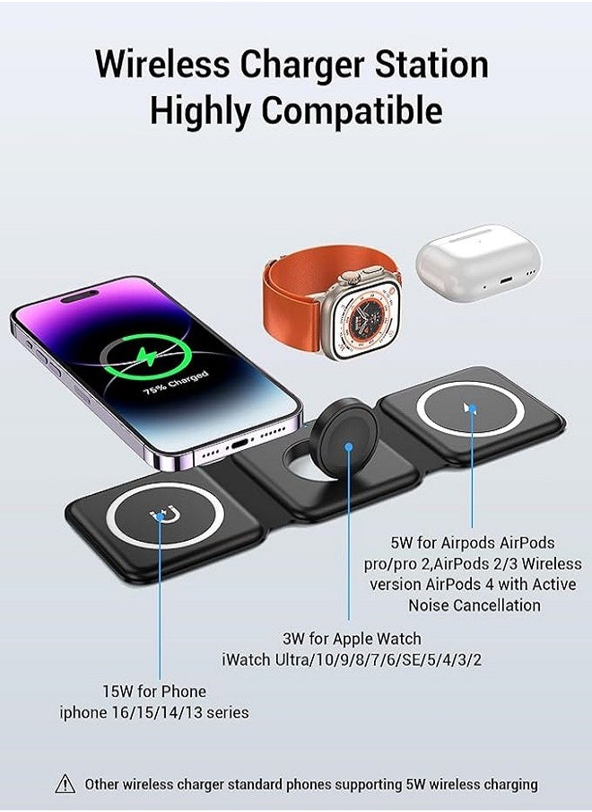 iOsuite Wireless Charger 3 in 1, Magnetic Foldable Wireless Charging Station for iPhone, AirPods, iWatch Series and Samsung Phones(Black)  - Image 5