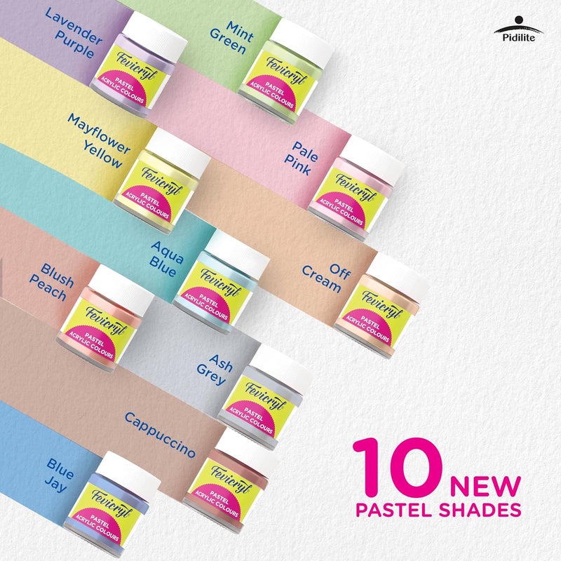 Fevicryl Acrylic Colours Pastel Kit | 10 Colours x 15 ml | DIY Paint, Rich Pigment | Multicolour & Multi-surface | Non-Cracking Paint for Canvas, Wood, Leather, Earthenware, Metal - Image 3
