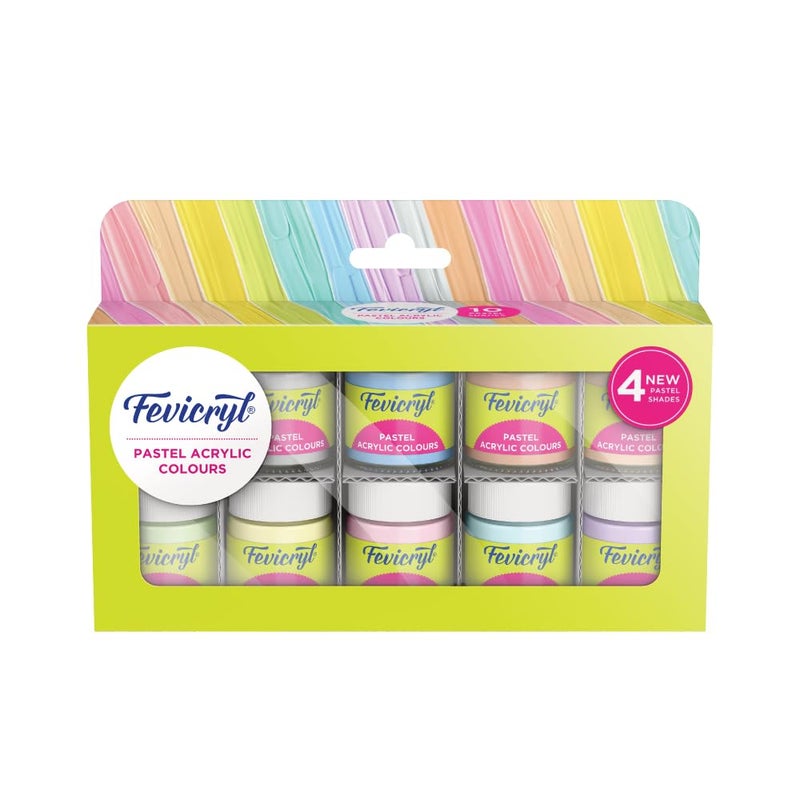 Fevicryl Acrylic Colours Pastel Kit | 10 Colours x 15 ml | DIY Paint, Rich Pigment | Multicolour & Multi-surface | Non-Cracking Paint for Canvas, Wood, Leather, Earthenware, Metal - Image 1