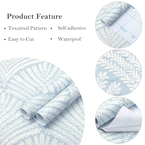 Ismoon Modern Peel and Stick Wallpaper Removable Geometric Wallpaper Boho Blue Contact Paper Leaf SelfAdhesive Decorative Wallpaper for Bedroom Bathroom Cabinets Decor Vinyl 161inx787in - Image 3