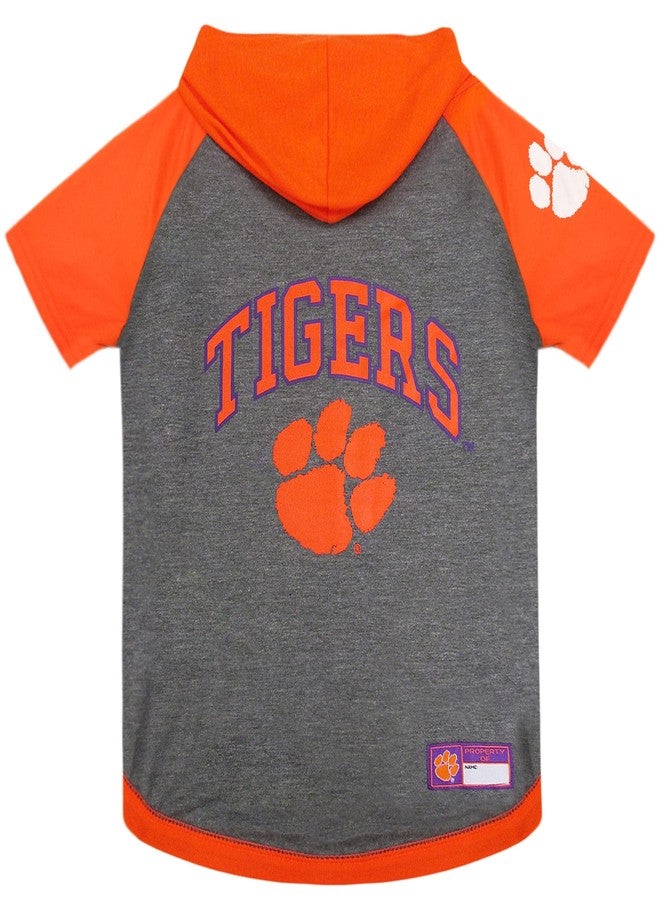 NCAA CLEMSON TIGERS HOODIE for DOGS & CATS, SMALL COLLEGIATE Licensed DOG HOODY Tee Shirt. Sports HOODY T-Shirt for Pets. COLLEGE Sporty Dog Hoodie Shirt.