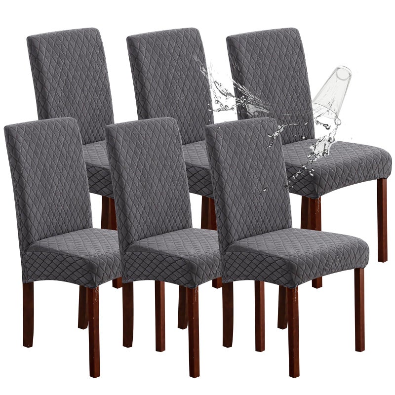 Genina Waterproof Chair Covers for Dining Room Set of 6 Stretch Jacquard Dining Chair Slipcovers Removable Washable Chair Protectors Covers for Kitchen Parsons ArgyleDark Gray 6 PCS