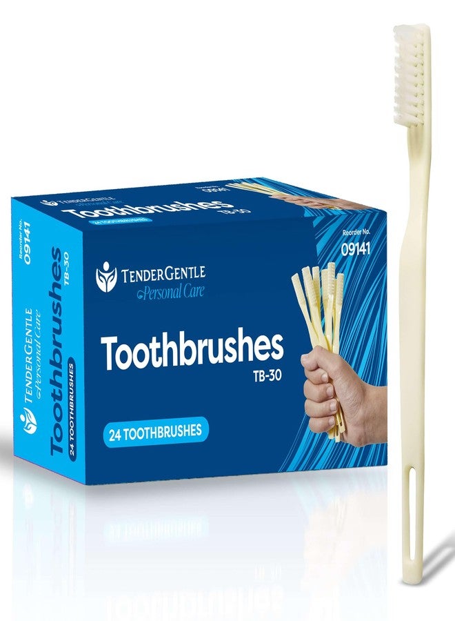 TenderGentle Medium Soft Toothbrushes for Adults and Kids - Box of 24 Yellow Tooth Brushes - Individually Wrapped - Image 1