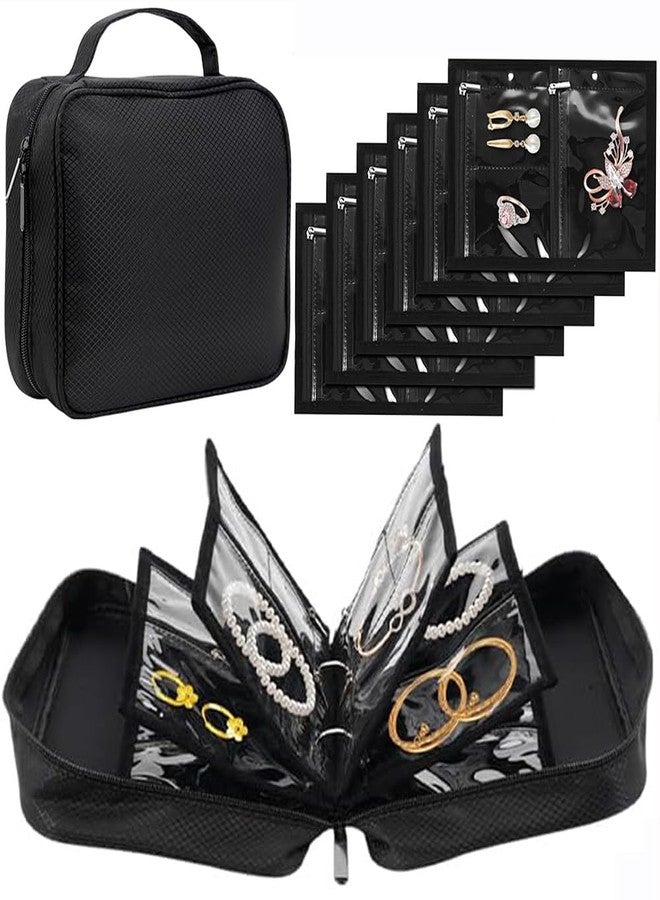 GSXRB Waterproof Anti-Tarnish Jewelry Organizer for Travel - Large Capacity Foldable Jewelry Box with 36 Compartments, Portable Earring Necklace Ring Organizer (Black) - Image 1