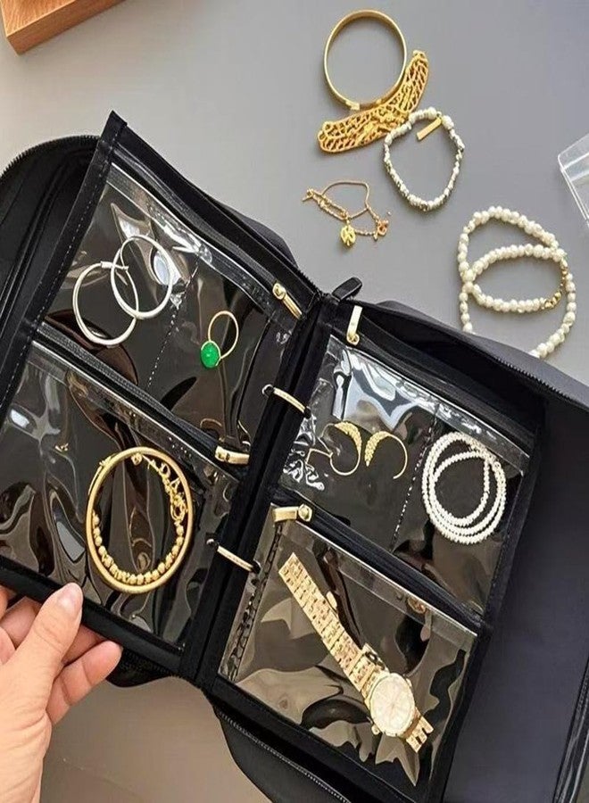 GSXRB Waterproof Anti-Tarnish Jewelry Organizer for Travel - Large Capacity Foldable Jewelry Box with 36 Compartments, Portable Earring Necklace Ring Organizer (Black) - Image 4