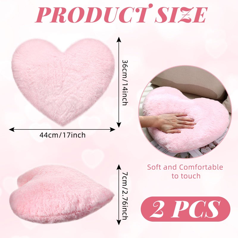Remerry 2 Pieces Soft Heart Throw Pillow Plush Heart Shaped Decorative Pillow Faux Rabbit Fluffy Heart Shaped Cushion for Girl on Valentine's Day Fit for Living Bed Dining Sofa Car(Pink) - Image 2