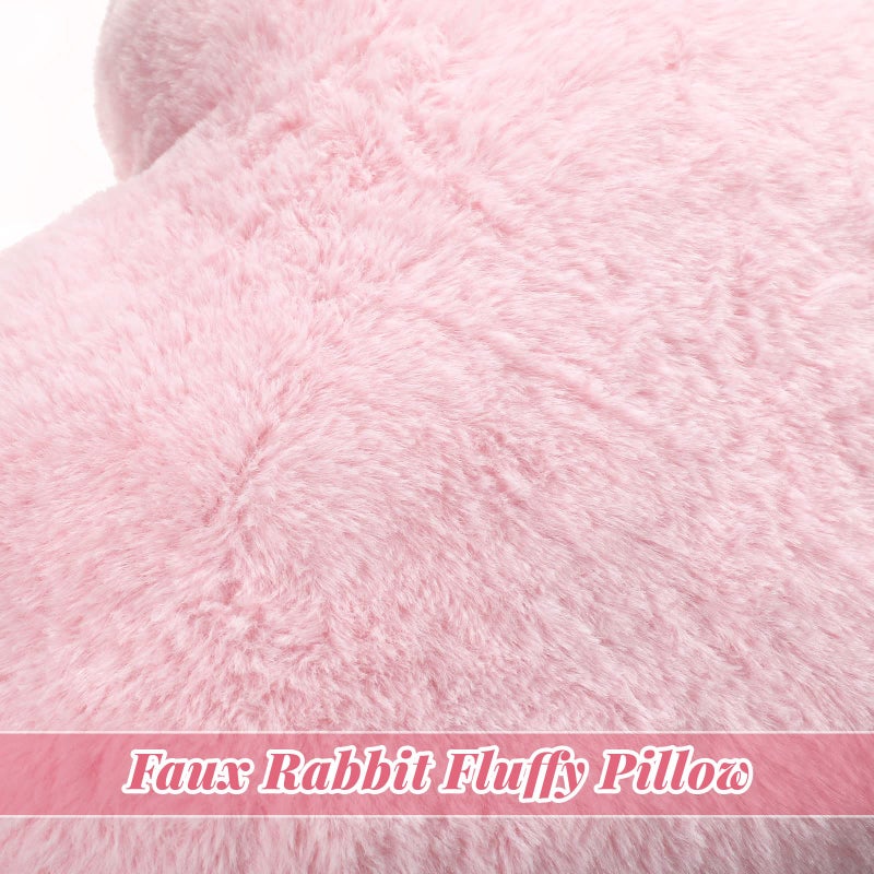Remerry 2 Pieces Soft Heart Throw Pillow Plush Heart Shaped Decorative Pillow Faux Rabbit Fluffy Heart Shaped Cushion for Girl on Valentine's Day Fit for Living Bed Dining Sofa Car(Pink) - Image 3