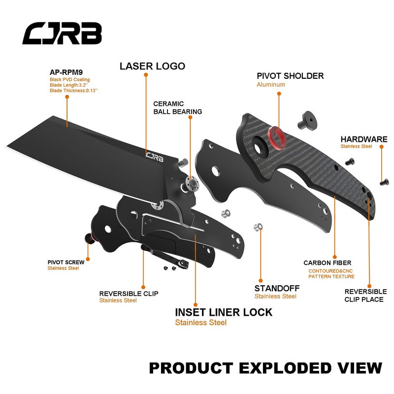 CJRB CUTLERY سكين طي CJRB كاتلري كراج (J1904) شفرات فولاذ AR-RPM9 مسحوق أسود PVD مقبض من ألياف الكربون سكين جيب سكين EDC - Image 2