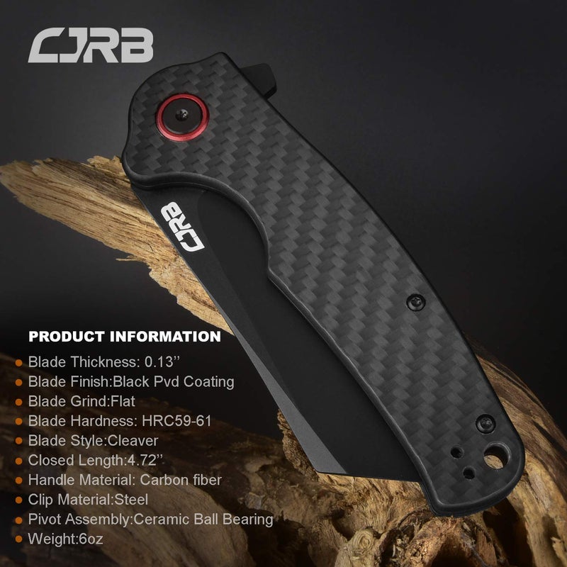 CJRB CUTLERY سكين طي CJRB كاتلري كراج (J1904) شفرات فولاذ AR-RPM9 مسحوق أسود PVD مقبض من ألياف الكربون سكين جيب سكين EDC - Image 5