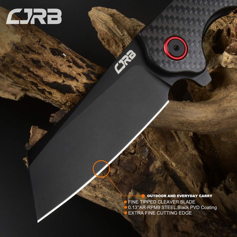 CJRB CUTLERY سكين طي CJRB كاتلري كراج (J1904) شفرات فولاذ AR-RPM9 مسحوق أسود PVD مقبض من ألياف الكربون سكين جيب سكين EDC - Image 4