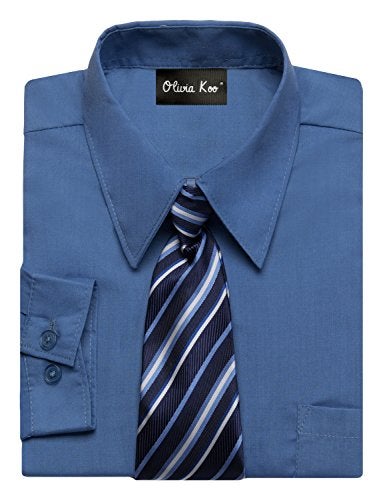OLIVIA KOO Boys Kids Long Sleeve Solid Color Dress Shirts With Matching Windsor Tie Set Crystal Blue 2T - Image 2
