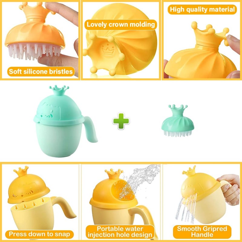 Thcbme Baby Shower Cap Shield  Baby Bath Set Shower Cap/Water Cup/Massage Brush Visor Hat For Eye And Ear Protection For 0-9 Years Old Children Cute Crown Shape Makes The Baby Bath More Fun (Blue) - Image 4