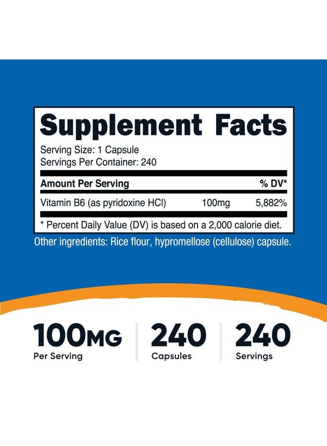 Nutricost Vitamin B6 (Pyridoxine HCl) 100mg, 240 Capsules - Image 2