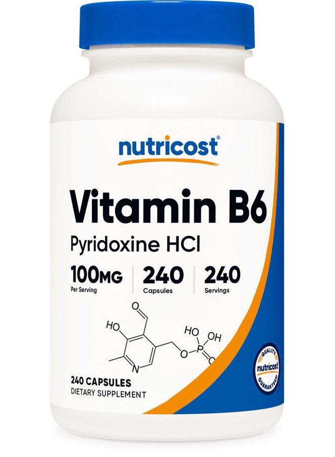 Nutricost Vitamin B6 (Pyridoxine HCl) 100mg, 240 Capsules - Image 1