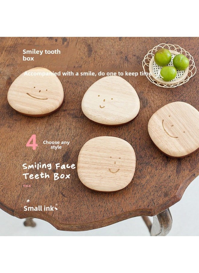 Generic Ink Small Deciduous Teeth Storage Box Solid Wood Children's Memorial Baby Boys And Girls Teeth Storage Box Advanced Engraving-Color:Smiley Teeth Box (No.3) Oval-Big Mouth  - Image 3