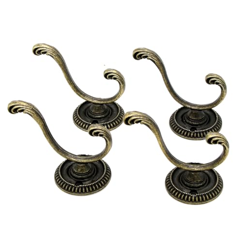 LXZ 4 PCs Antique Brass Wall Mounted Hooks - Wall Hooks - Hat Hangers Robe Hooks, Height 2.9-in (7.3 cm) - Image 2