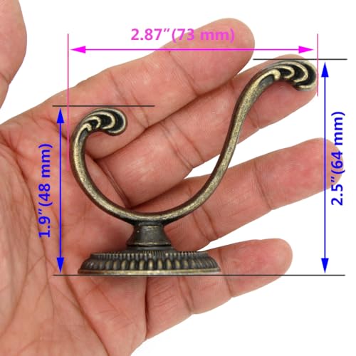 LXZ 4 PCs Antique Brass Wall Mounted Hooks - Wall Hooks - Hat Hangers Robe Hooks, Height 2.9-in (7.3 cm) - Image 4