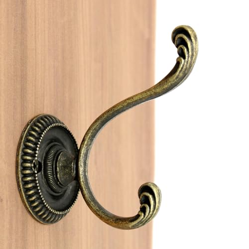 LXZ 4 PCs Antique Brass Wall Mounted Hooks - Wall Hooks - Hat Hangers Robe Hooks, Height 2.9-in (7.3 cm) - Image 1
