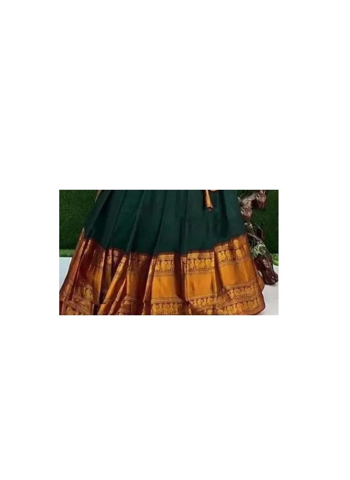 Accessorize Kingdom Women's Kanjivaram Silk Pure Zari Lehenga Choli Set With Blouse, Heavy Jacquard Zari Work Dupatta Traditional Unstitched Half Saree  - Image 3