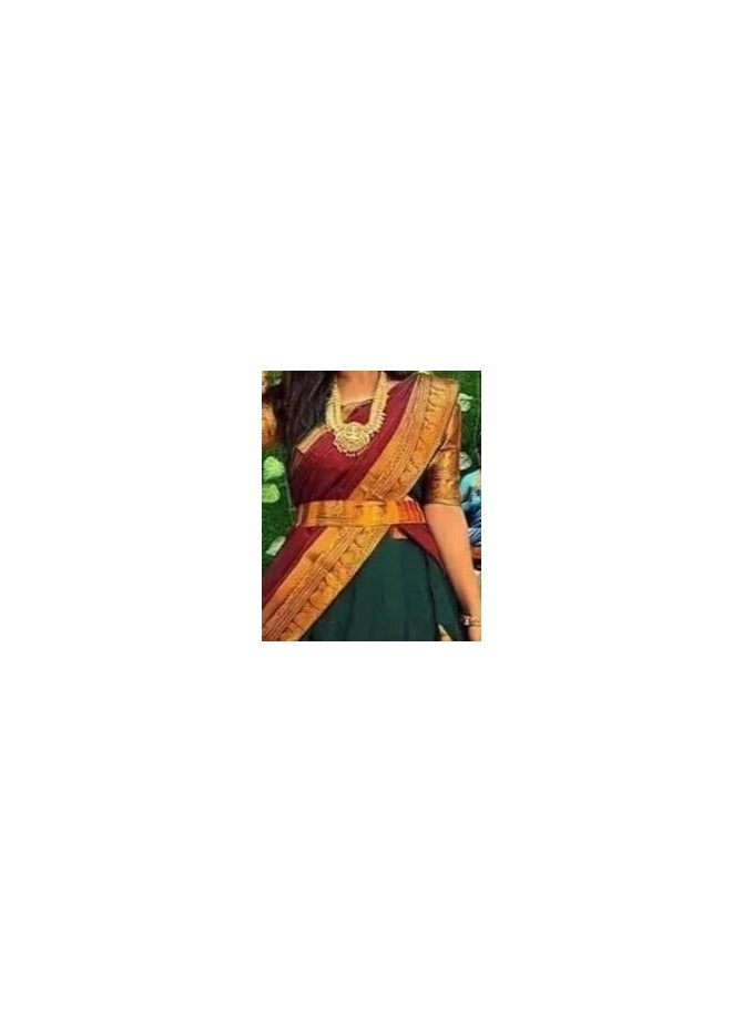 Accessorize Kingdom Women's Kanjivaram Silk Pure Zari Lehenga Choli Set With Blouse, Heavy Jacquard Zari Work Dupatta Traditional Unstitched Half Saree  - Image 4