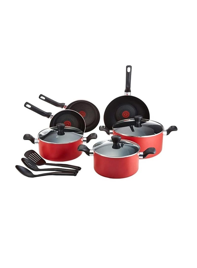 تيفال 12-Piece Super Cook Non Stick With Thermo-Spot Cooking Set Red/Black Red - Image 1
