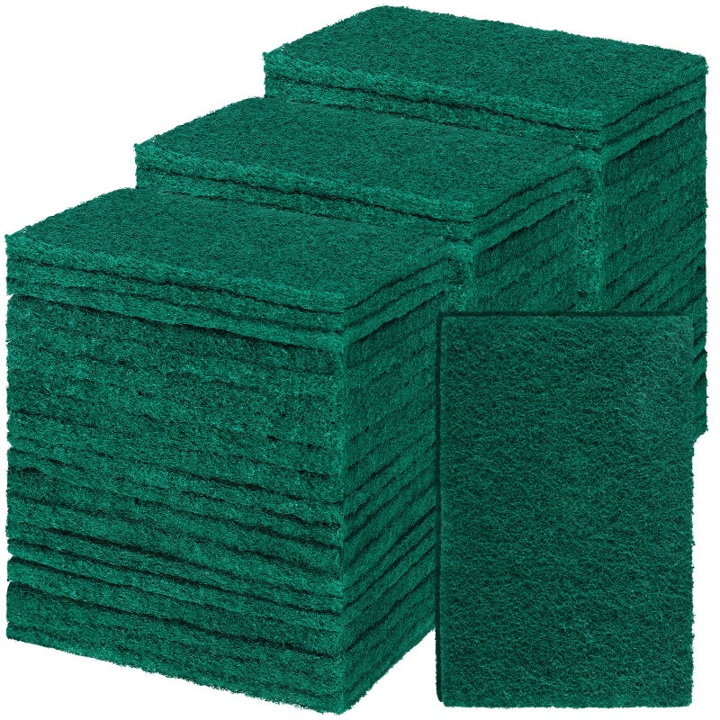 Hoolerry 100 Pcs Heavy Duty Scouring Pads Non Scratch Household Scrub Pads for Cleaning Reusable Pan Scrubber Anti Grease Scrubbing Pads for Dish Kitchen Metal Grills 43 x 3 x 03 in Green