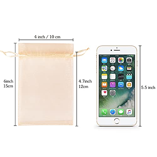 HRX Package 100pcs Blush Peach Organza Bags, 4 x 6 inch Mesh Jewelry Drawstring Bag Small Gift Pouches for Wedding Candy Party Favor - Image 4