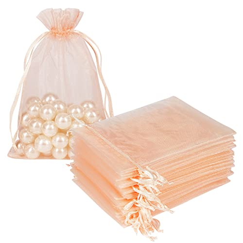 HRX Package 100pcs Blush Peach Organza Bags, 4 x 6 inch Mesh Jewelry Drawstring Bag Small Gift Pouches for Wedding Candy Party Favor - Image 1