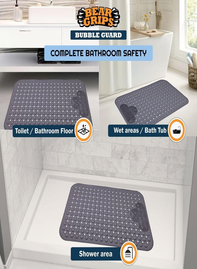BEAR GRIPS BubbleGuard Anti-Slip Bathroom Shower mat with Anti-Skid Suction Cups and Foot Scrub | TPE Material | Large Size 80 X 50 Cm| Stone Grey - Image 5