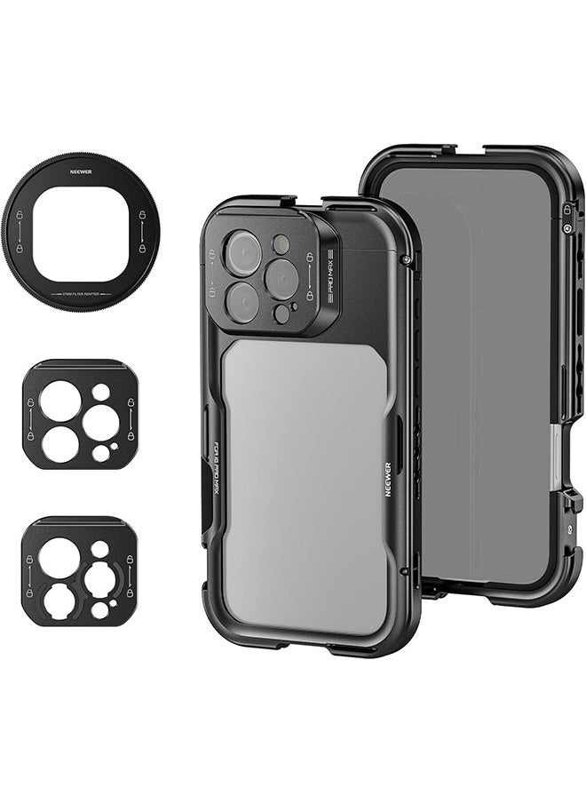 Neewer - NEEWER 16 Pro Max Cage, Quick Release Video Rig Phone Stabilizer Compatible with iPhone 16 Pro Max with 67mm Filter Adapter, 17mm Lens Backplate, T Mount Lens Adapter Compatible with Moment, PA074 - Image 1