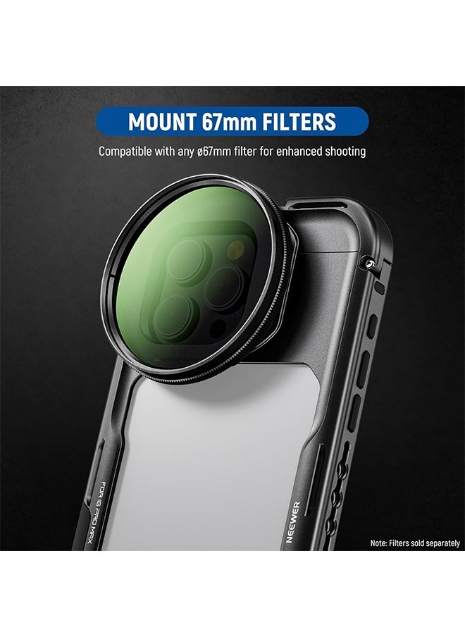 Neewer - NEEWER 16 Pro Max Cage, Quick Release Video Rig Phone Stabilizer Compatible with iPhone 16 Pro Max with 67mm Filter Adapter, 17mm Lens Backplate, T Mount Lens Adapter Compatible with Moment, PA074 - Image 1
